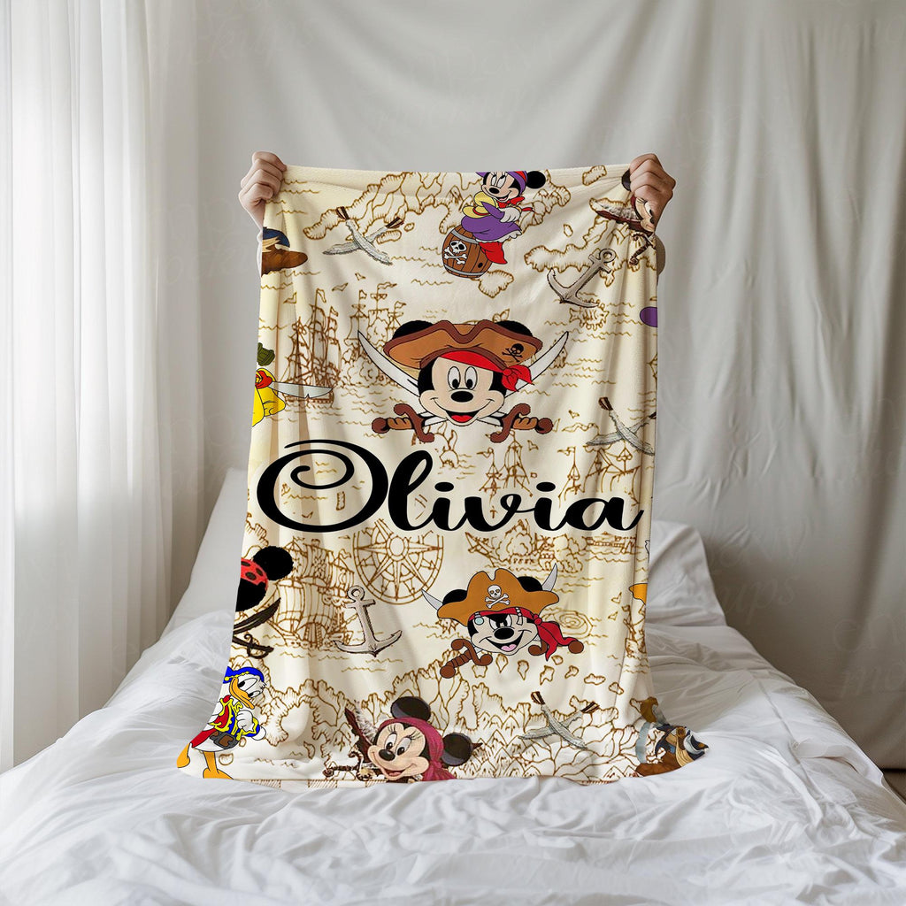 Personalized Pirates Of The Caribbean Blanket, Mickey and Friends Pirates Blanket, Custom Name gift, Disney Family Cruise Trip blankets