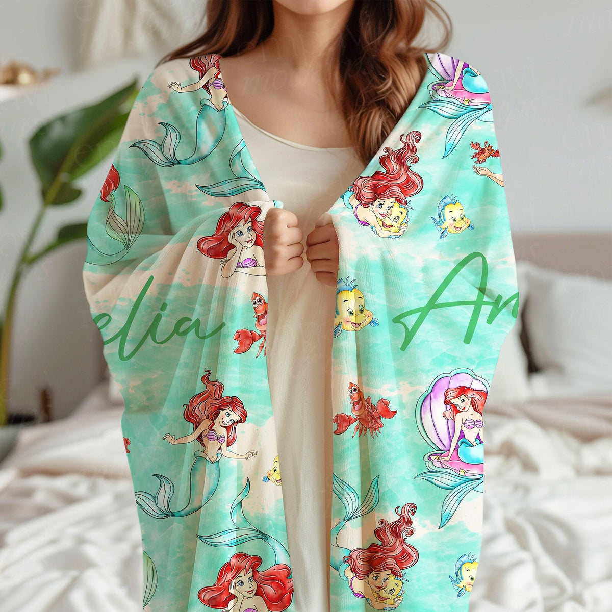 Personalized Little Mermaid Blanket, Custom Name gift, Ariel Princess Blanket, Disney Princess Blankets, Mermaid Throw, Disney Ariel Blanket