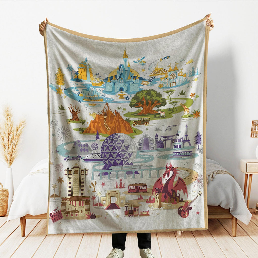 Disney Parks Blankets, Happiest Place On Earth, Magical Castle Blanket, Four Parks Disney World Throw, Magic Kingdom Blanket, Epcot Blanket
