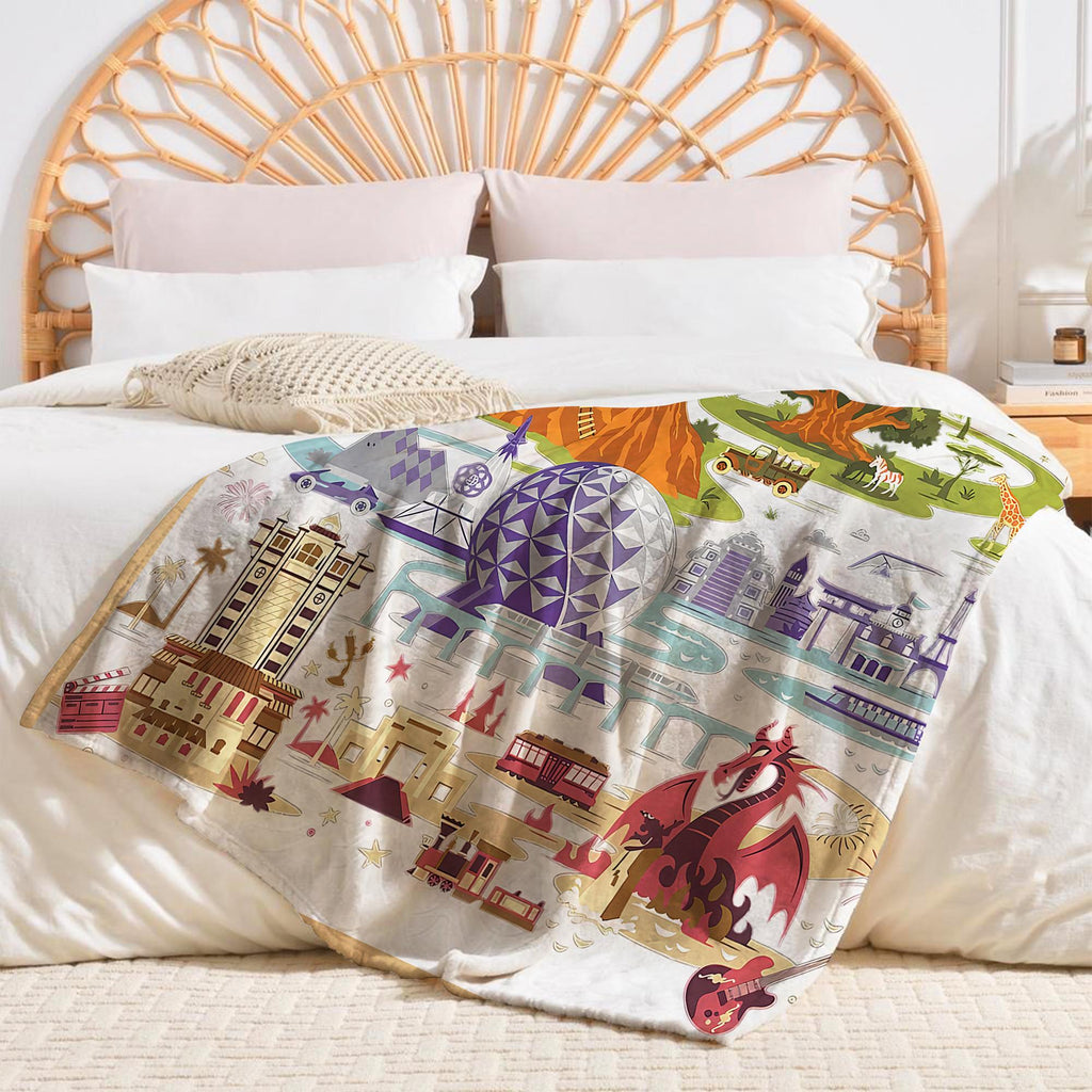 Disney Parks Blankets, Happiest Place On Earth, Magical Castle Blanket, Four Parks Disney World Throw, Magic Kingdom Blanket, Epcot Blanket