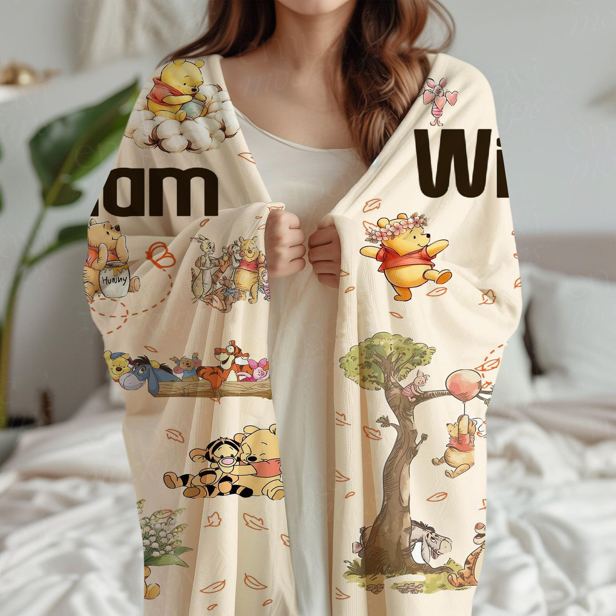 Personalized Classic Winnie The Pooh Blanket, Pooh and Friends Blankets, Custom Kids Name gift, Pooh Birthday blankets, Pooh Bear Throw