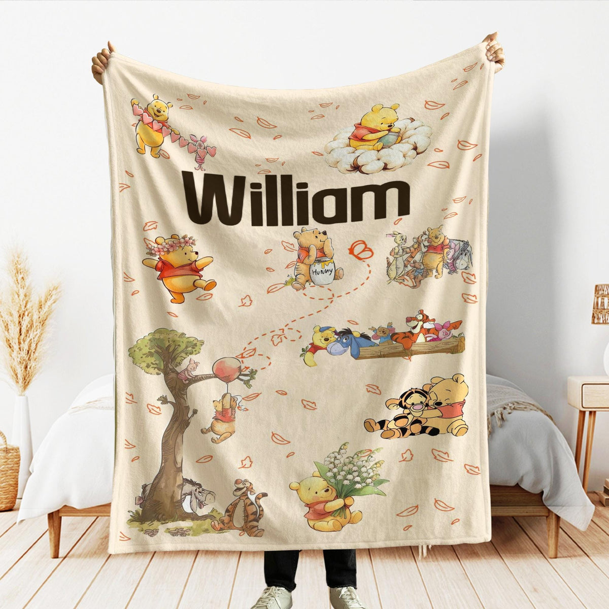 Personalized Classic Winnie The Pooh Blanket, Pooh and Friends Blankets, Custom Kids Name gift, Pooh Birthday blankets, Pooh Bear Throw
