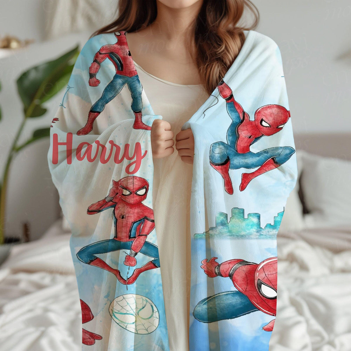 Personalized Watercolor Spider-man Blanket, Custom Name Birthday Boy gift, Peter Parker blankets, Spiderman Family Throw, Superhero Blanket
