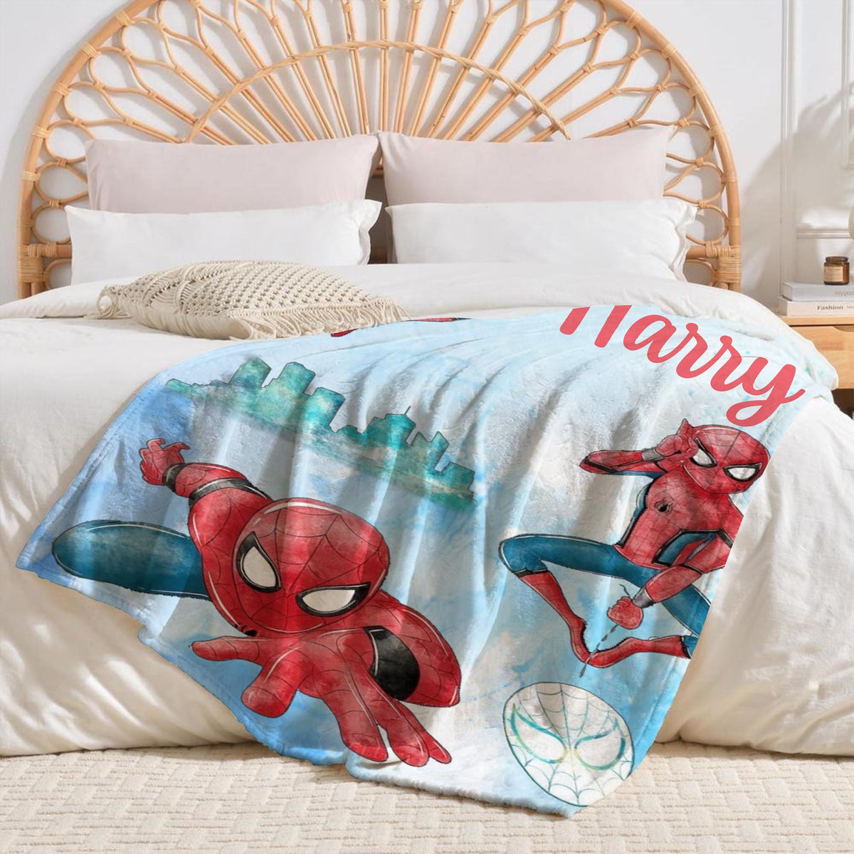 Personalized Watercolor Spider-man Blanket, Custom Name Birthday Boy gift, Peter Parker blankets, Spiderman Family Throw, Superhero Blanket