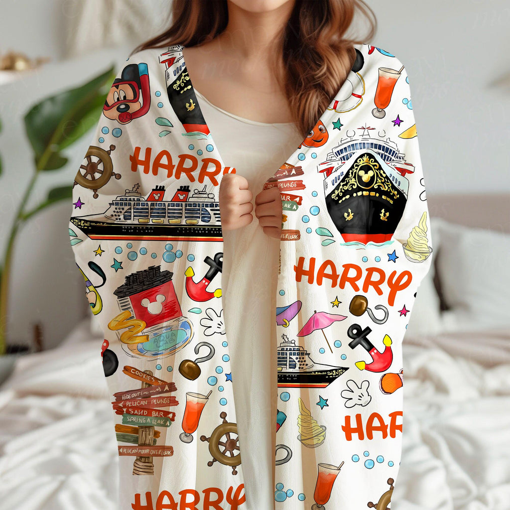 Personalized Mickey and Friends Cruise Blanket, Custom Disney Family Cruise Trip blankets, Disney Wish Dream Magic, Cruise Birthday Gifts