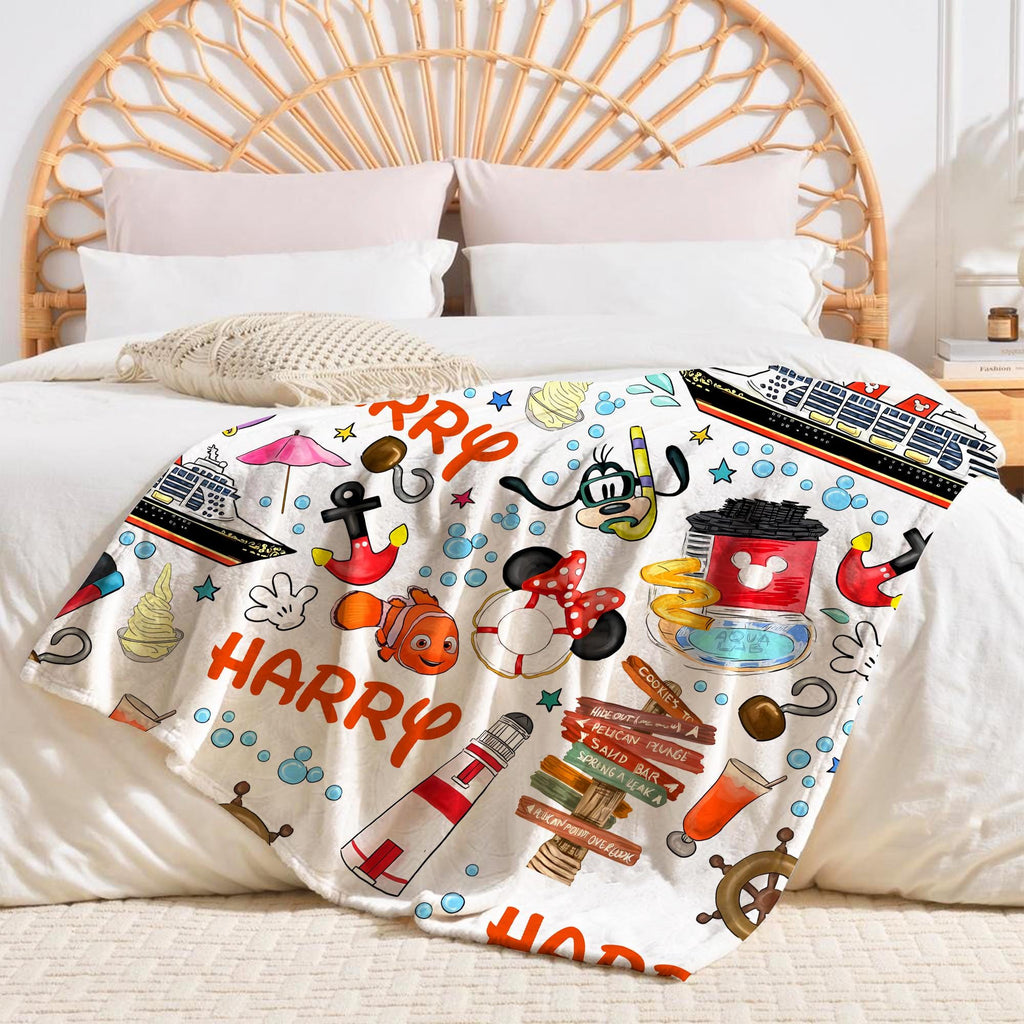 Personalized Mickey and Friends Cruise Blanket, Custom Disney Family Cruise Trip blankets, Disney Wish Dream Magic, Cruise Birthday Gifts