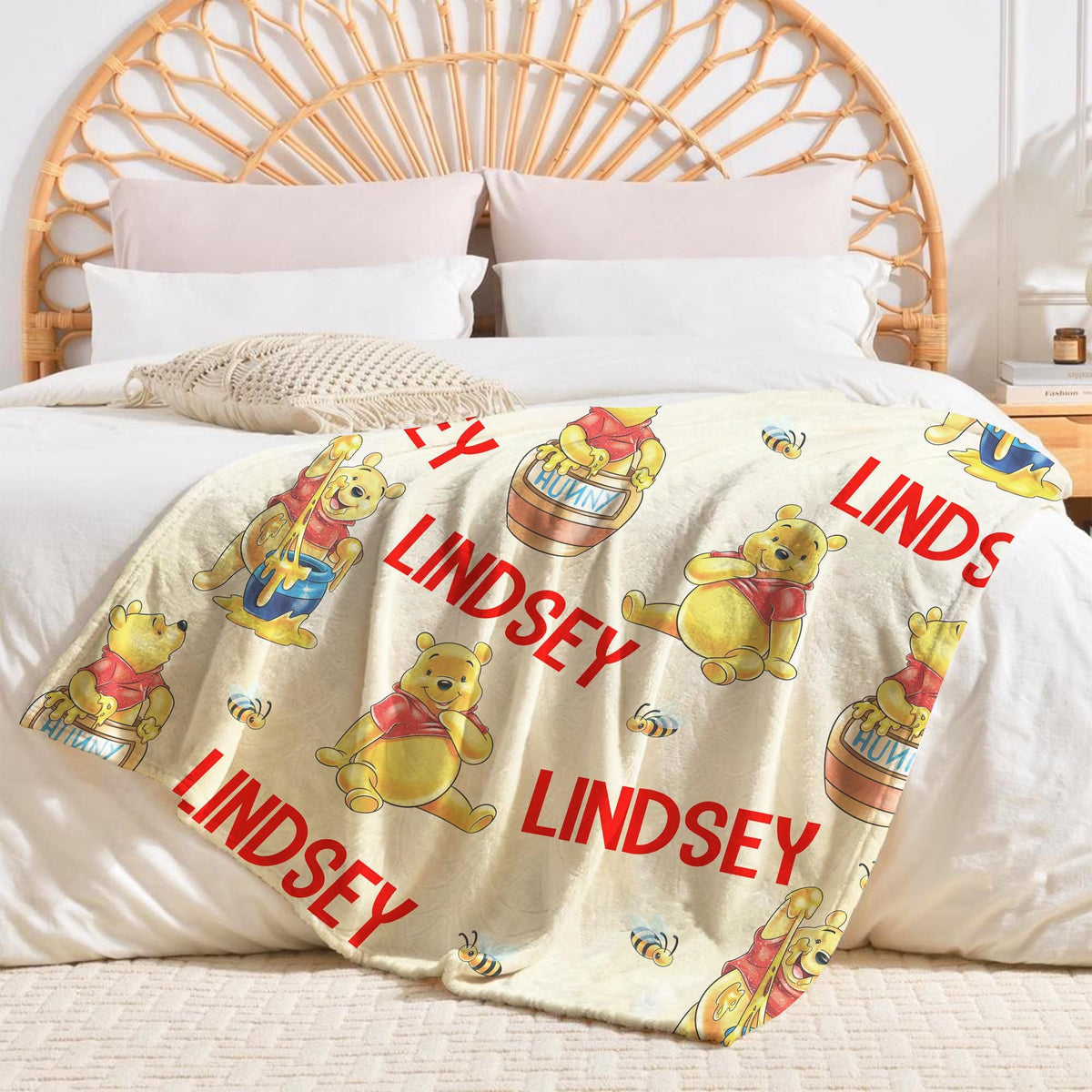 Custom Disney Winnie The Pooh Blanket, Pooh Bear Blankets, Custom Name gift, Pooh Birthday blankets, Pooh Decor, Winnie Pooh Blankets