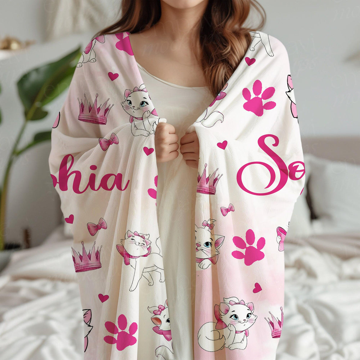 Coquette Marie Aristocats Personalized Blanket, Custom Name Disney Cat Blanket, Disney Bows Blanket, Marie Cat Throw, Birthday Girls Gift