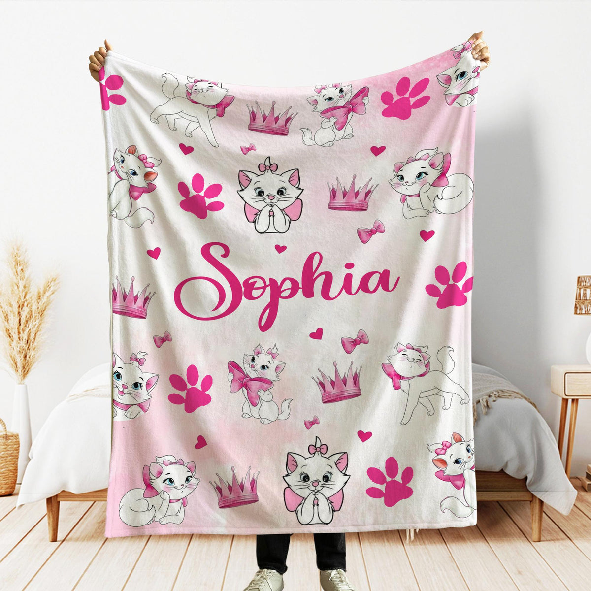 Coquette Marie Aristocats Personalized Blanket, Custom Name Disney Cat Blanket, Disney Bows Blanket, Marie Cat Throw, Birthday Girls Gift