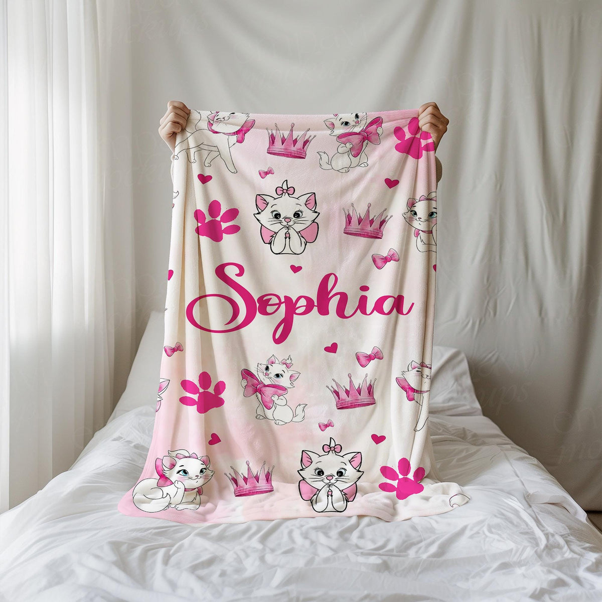 Coquette Marie Aristocats Personalized Blanket, Custom Name Disney Cat Blanket, Disney Bows Blanket, Marie Cat Throw, Birthday Girls Gift