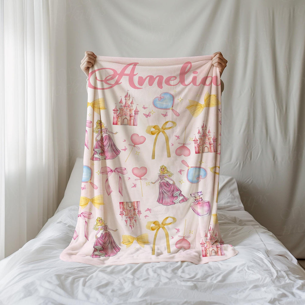 Watercolor Coquette Bows Disney Princess Blanket, Custom Aurora Blanket, Sleeping Beauty Throw, Princess Birthday Girl Gift, Princess Bows