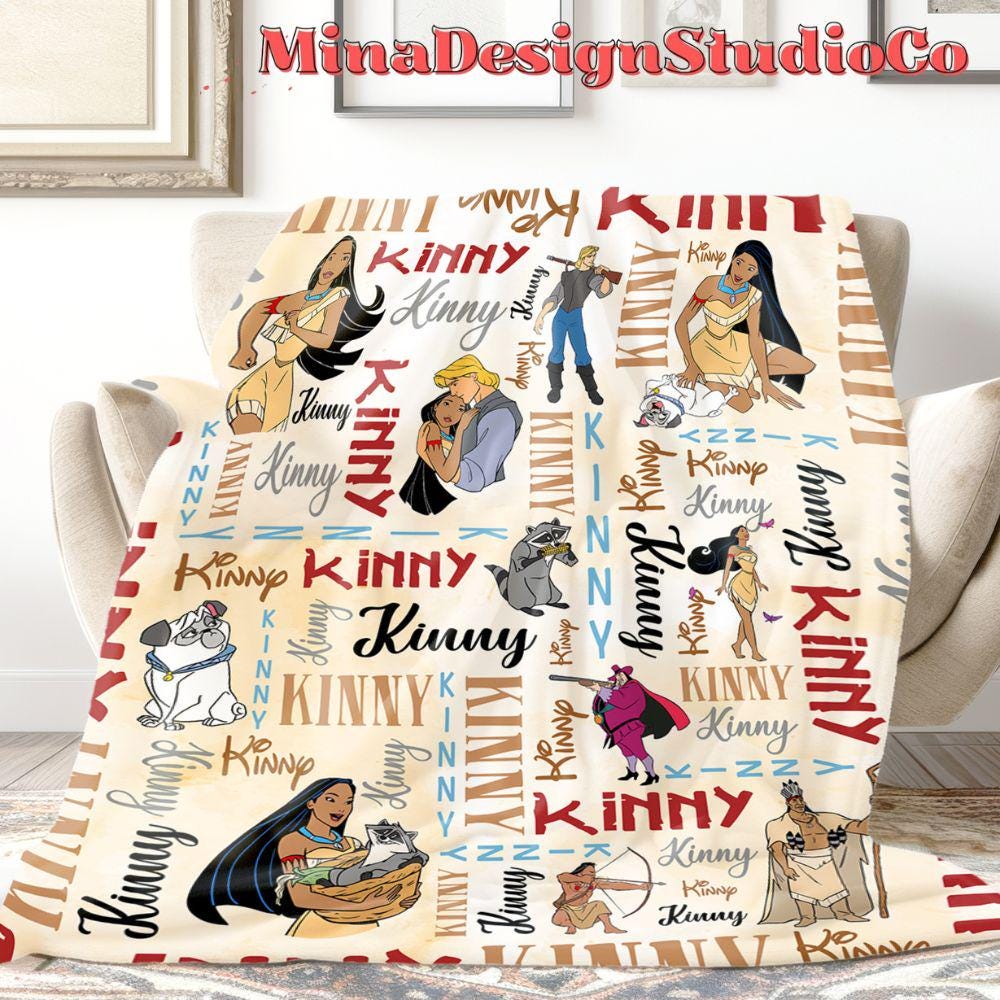 Personalized Watercolor Disney Pocahontas Blanket, Disney Princess Pocahontas Blanket, Baby Girl Pocahontas Birthday Girl Home Decoration