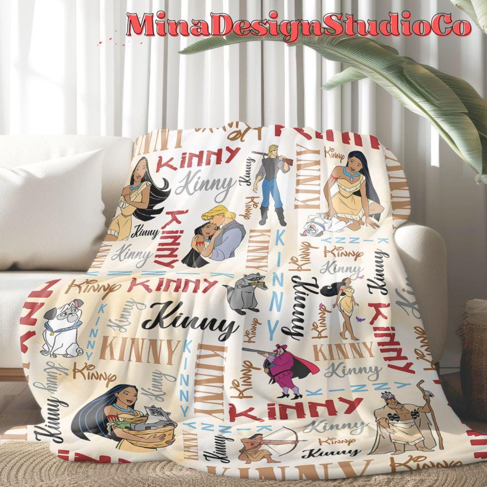 Personalized Watercolor Disney Pocahontas Blanket, Disney Princess Pocahontas Blanket, Baby Girl Pocahontas Birthday Girl Home Decoration