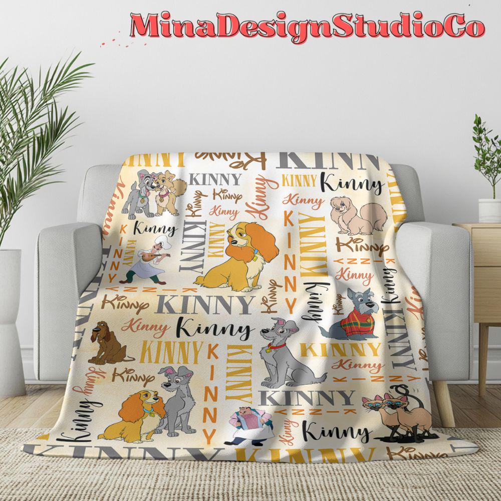 Personalized Watercolor Disney Lady and the Tramp Blanket, Disney Dog Lovers Gift Home Decor, Lady and Tramp Couple Dog Mom, Dog Dad Blanket