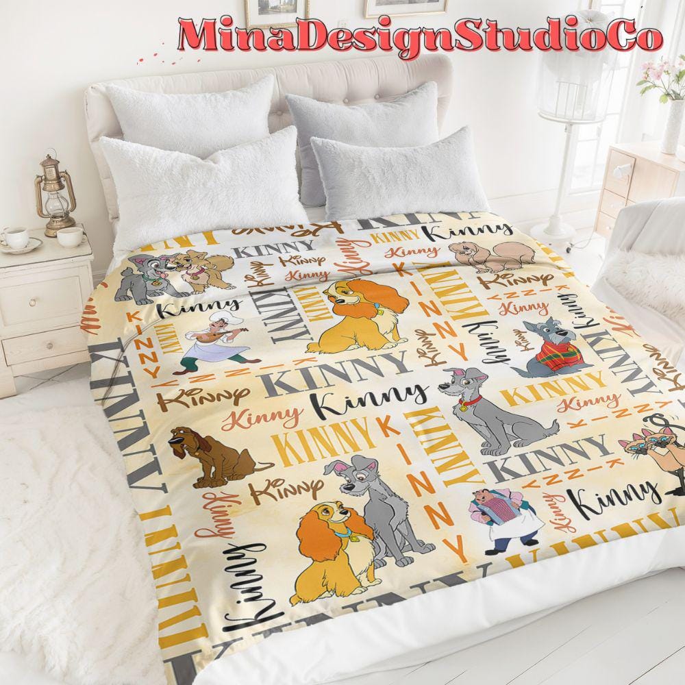 Personalized Watercolor Disney Lady and the Tramp Blanket, Disney Dog Lovers Gift Home Decor, Lady and Tramp Couple Dog Mom, Dog Dad Blanket