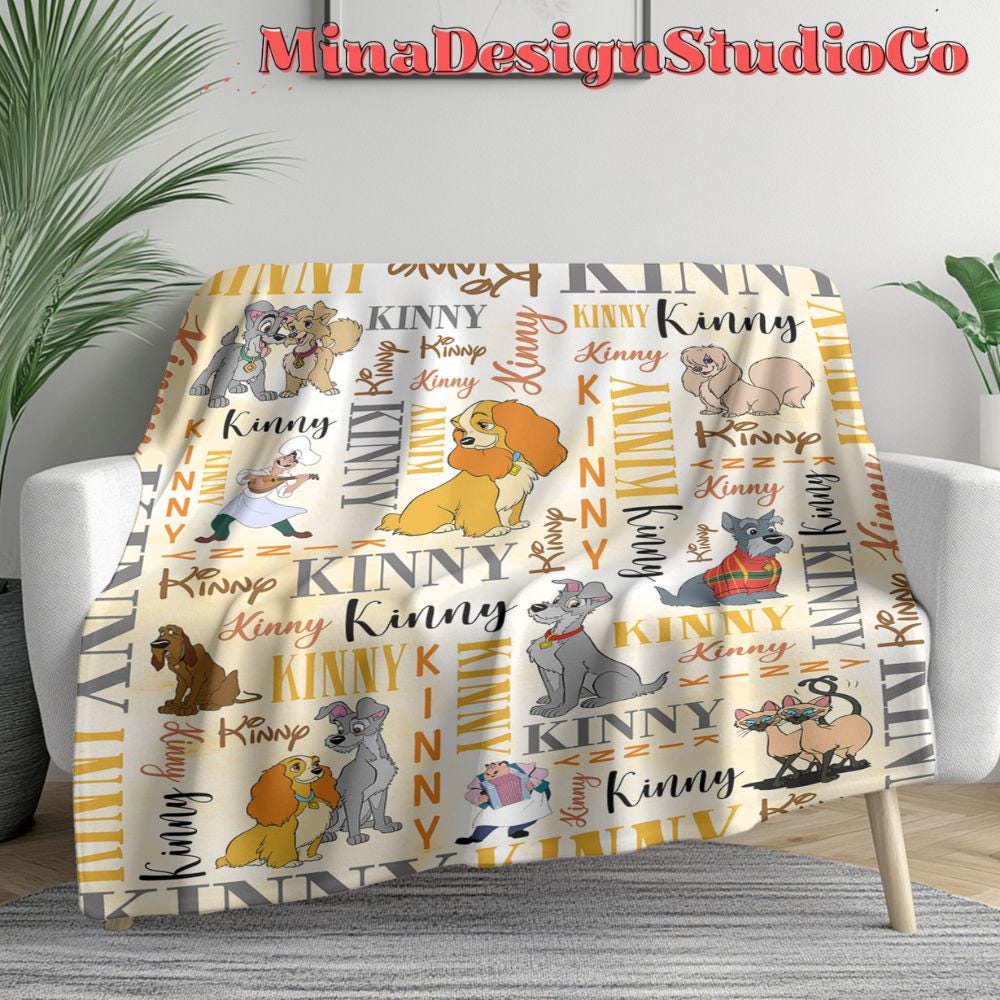 Personalized Watercolor Disney Lady and the Tramp Blanket, Disney Dog Lovers Gift Home Decor, Lady and Tramp Couple Dog Mom, Dog Dad Blanket