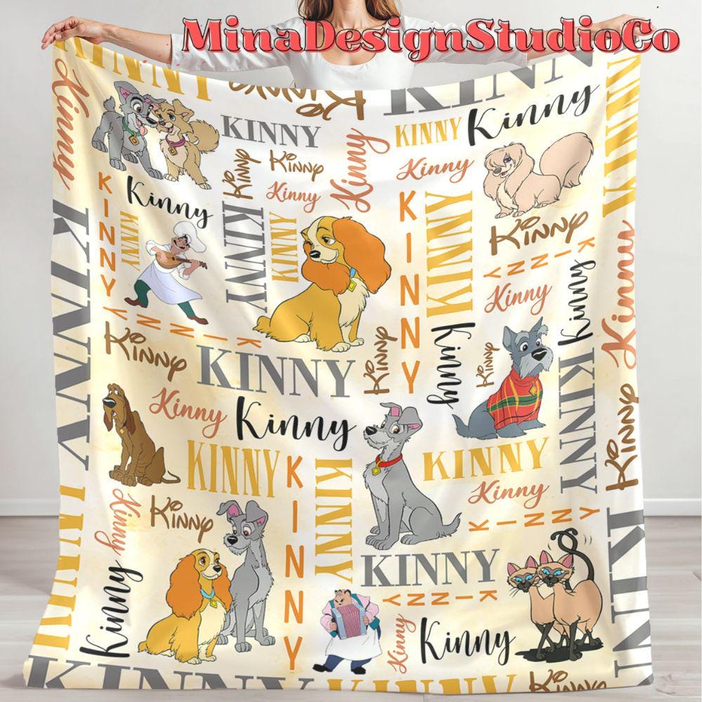 Personalized Watercolor Disney Lady and the Tramp Blanket, Disney Dog Lovers Gift Home Decor, Lady and Tramp Couple Dog Mom, Dog Dad Blanket