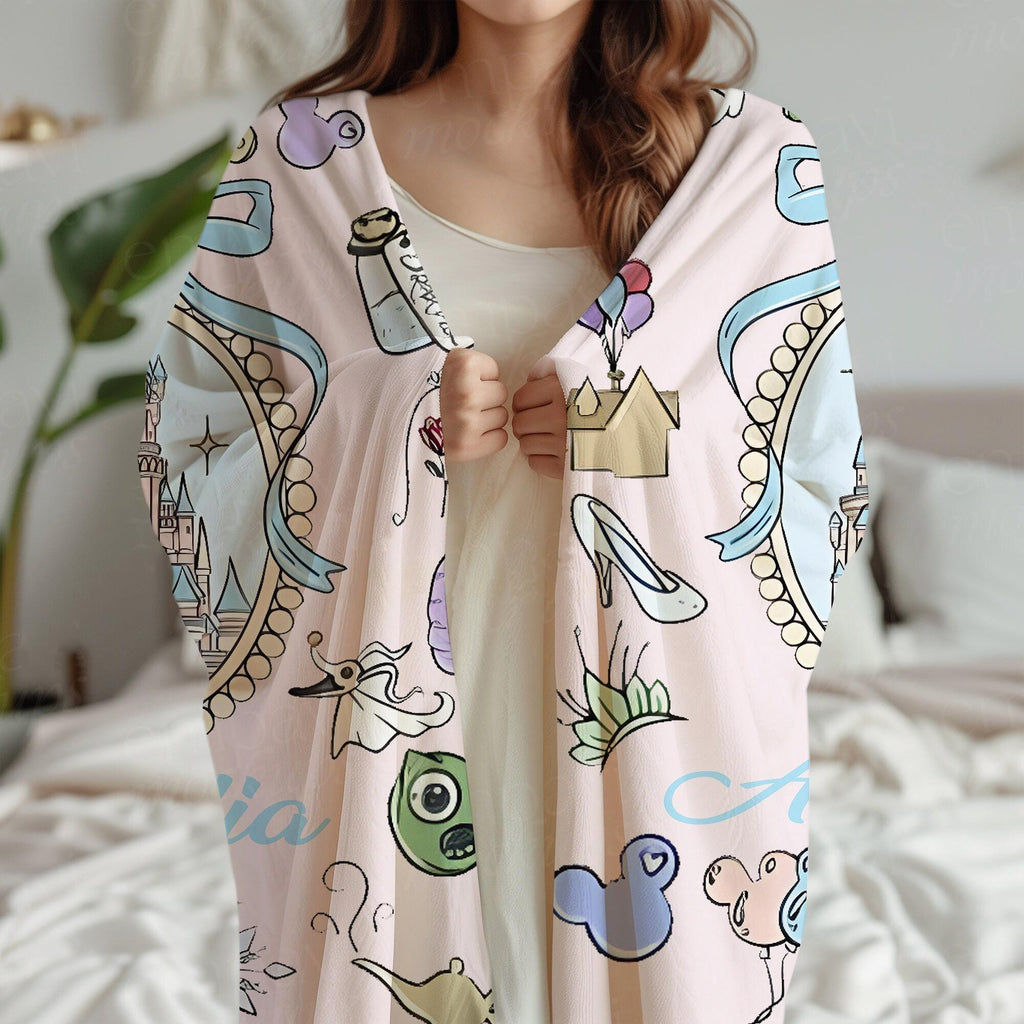 Custom Name Walt Disney Castle Blanket, Coquette Bows Disney Throws, Baby Girl Gifts, Disney Family Castle gift, Magic kingdom Castle Throw