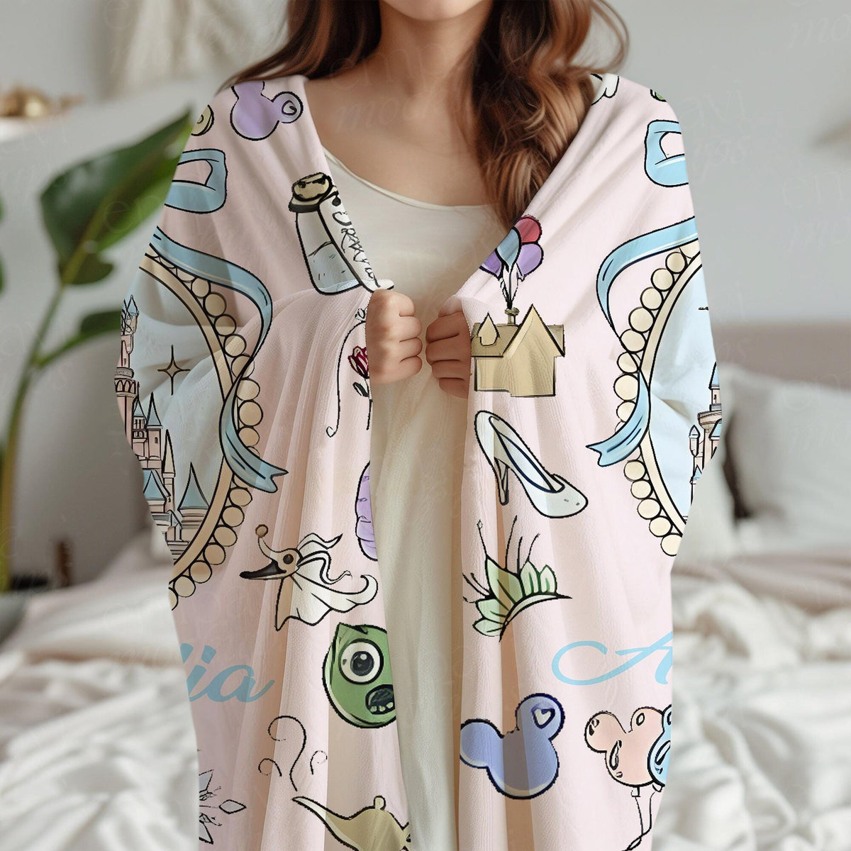 Custom Name Walt Disney Castle Blanket, Coquette Bows Disney Throws, Baby Girl Gifts, Disney Family Castle gift, Magic kingdom Castle Throw