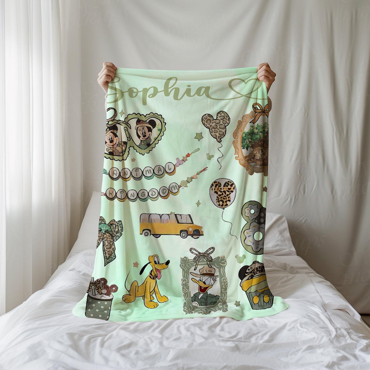 Custom Coquette Bows Disney Animal Kingdom Blanket, Disney Safari Mode Throw, Mickey & friends Leopard Bow Blanket, Girly aesthetics Blanket
