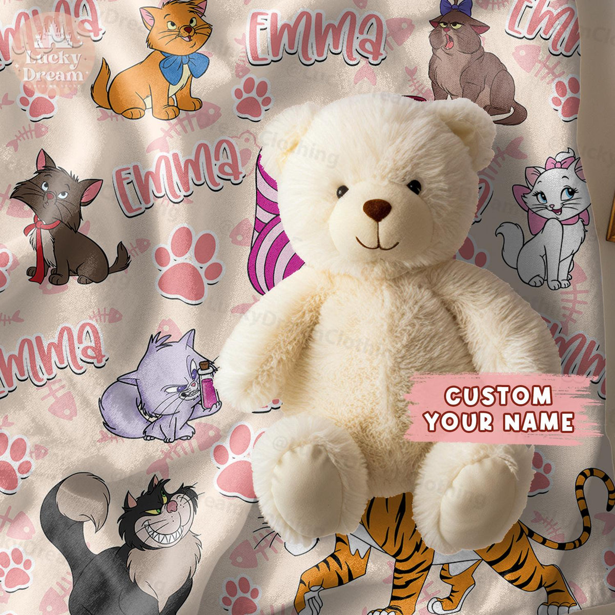 Personalized Disney Cats Character Kitten Blanket, Marie Toulouse Berlioz Figaro Cheshire Cat Lover Birthday Girl, Cat Mom Baby Girl Blanket