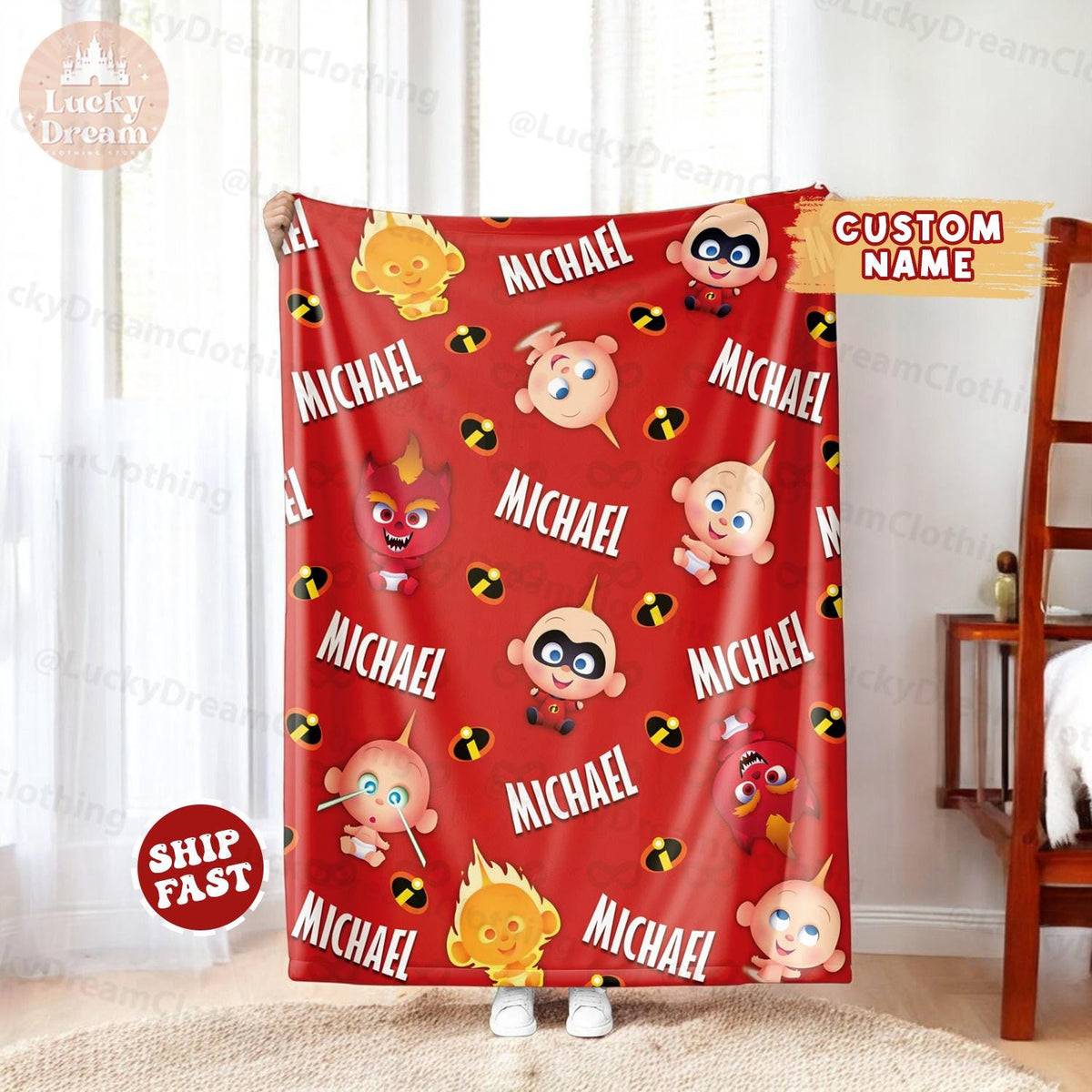 Personalized Disney Pixar Jack Jack The Incredibles Blanket, Custom Name Disney Incredibles Baby Kids Blanket, Disney Birthday Gift For Boy