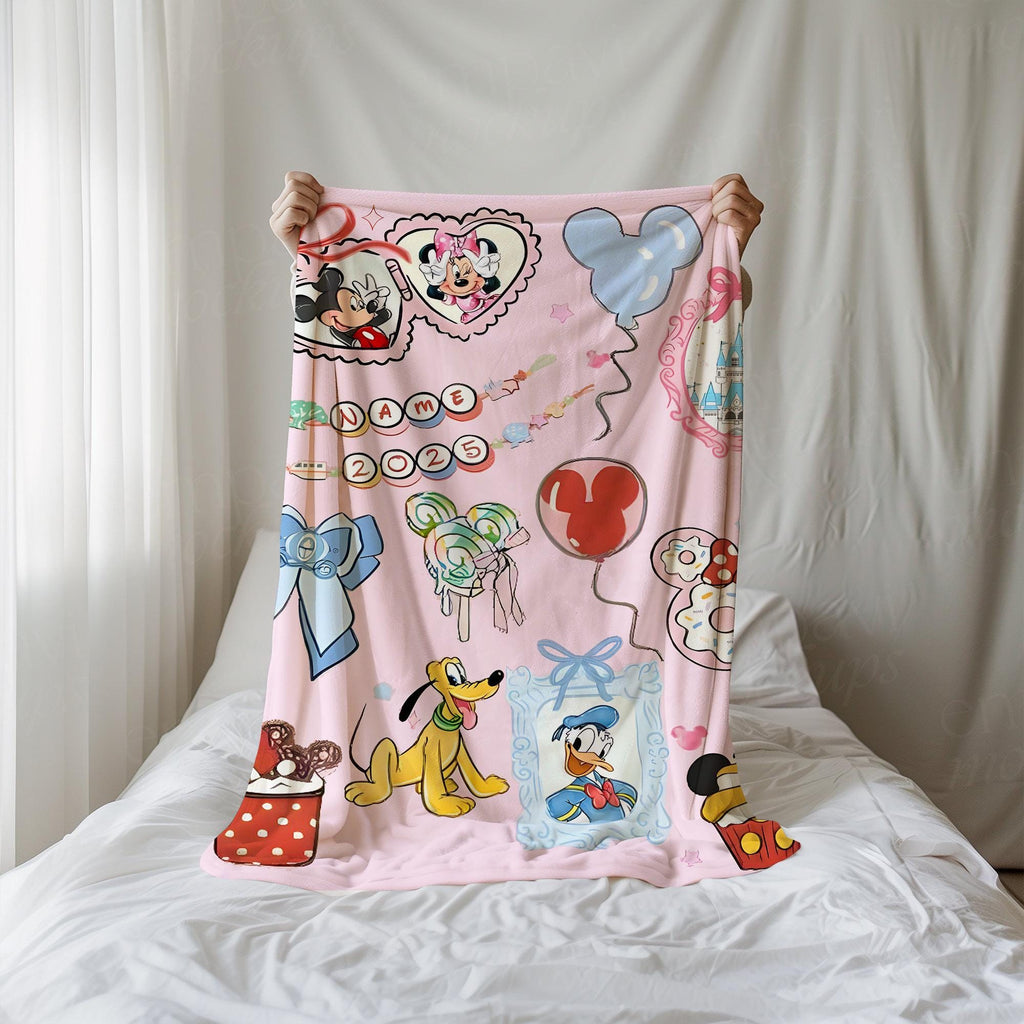 Custom Coquette Bow Mickey & friends Blanket, Coquette Bows Disney Throws, WDW Disneyland Birthday Girls Gifts, Girly Aesthetic Blanket