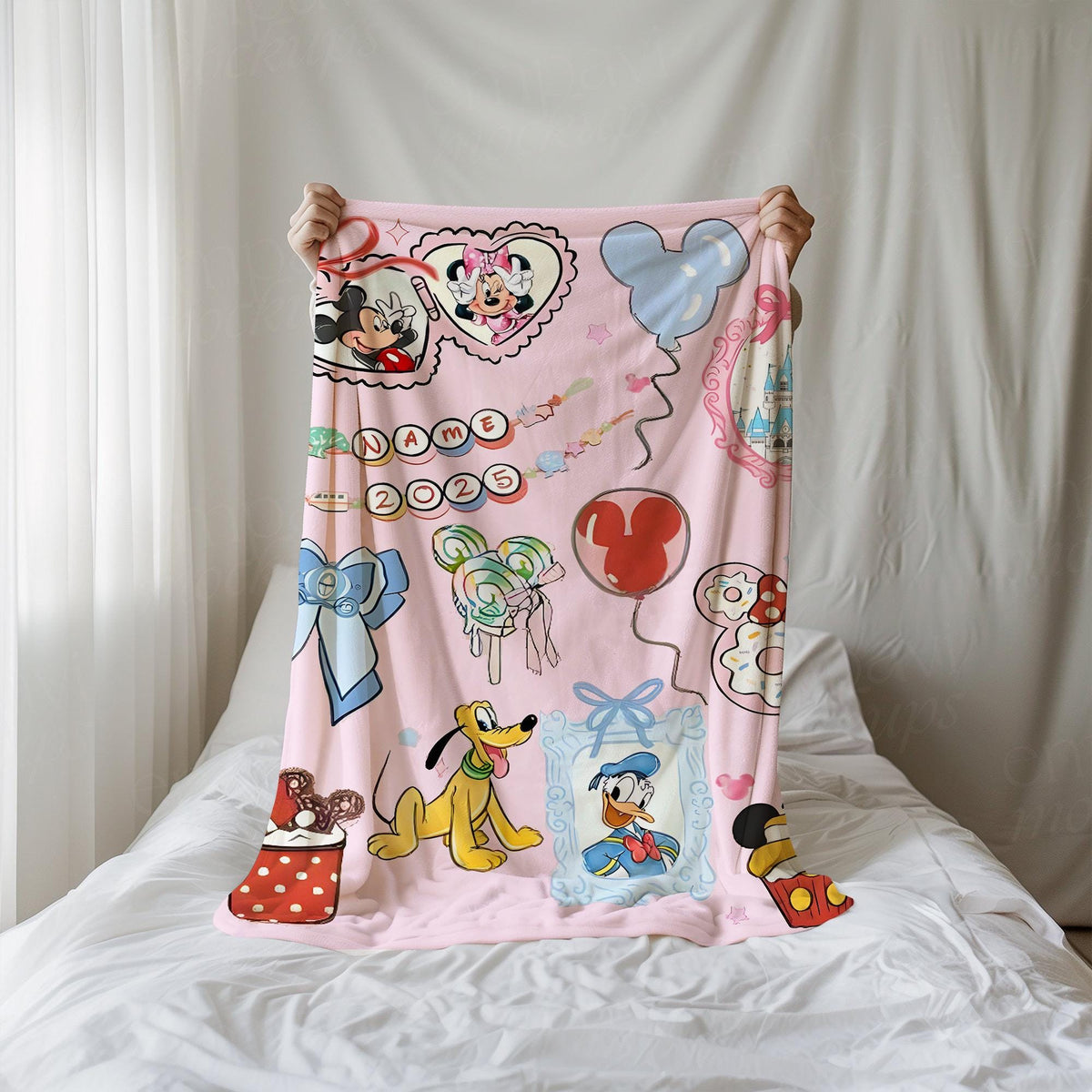 Custom Coquette Bow Mickey & friends Blanket, Coquette Bows Disney Throws, WDW Disneyland Birthday Girls Gifts, Girly Aesthetic Blanket