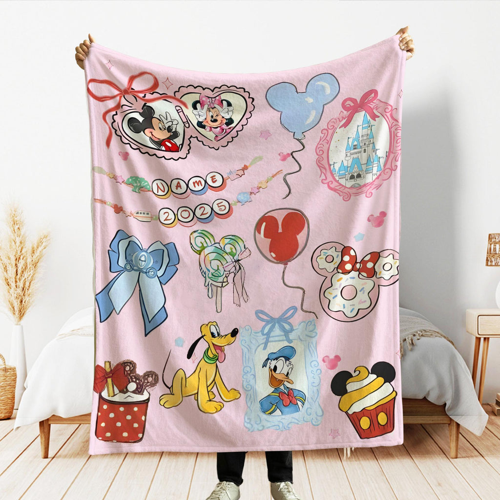Custom Coquette Bow Mickey & friends Blanket, Coquette Bows Disney Throws, WDW Disneyland Birthday Girls Gifts, Girly Aesthetic Blanket