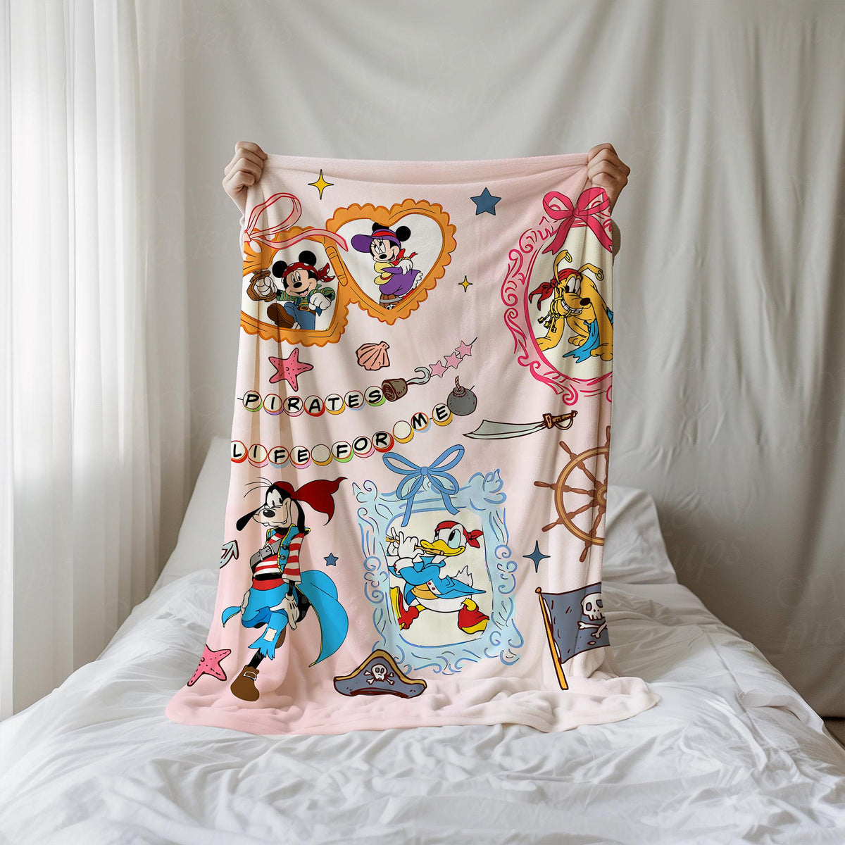Coquette Bow Disney Pirate Cruise Blanket, Disney Cruise Family Blanket, Mickey Minnie Pirate Throw, Yo Ho Ho Pirate's Life For Me Blanket