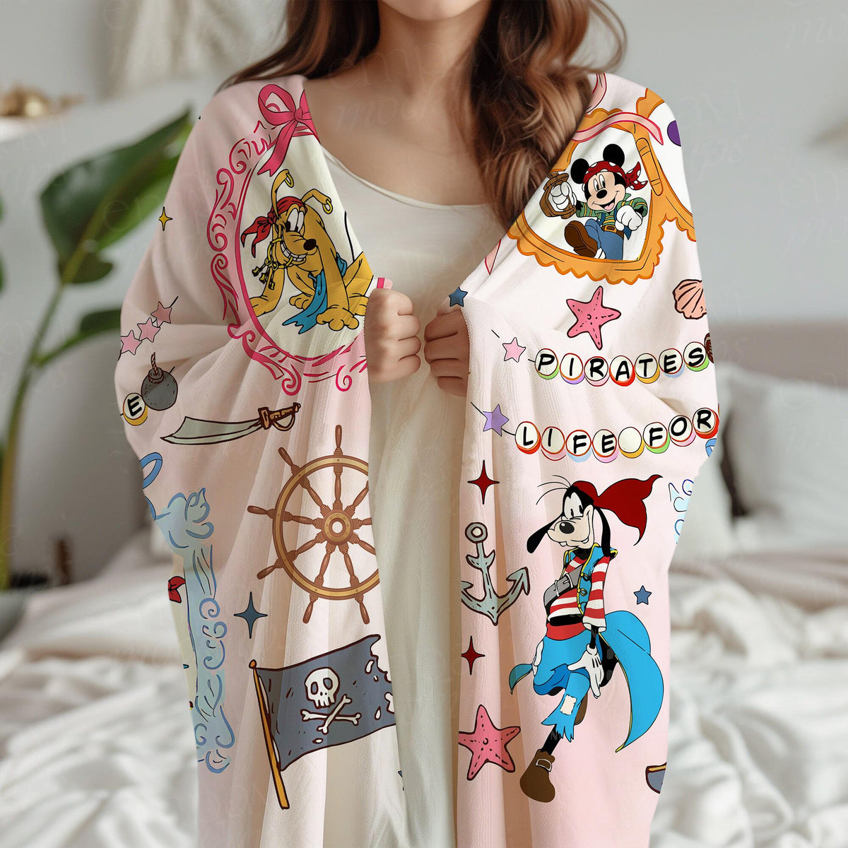 Coquette Bow Disney Pirate Cruise Blanket, Disney Cruise Family Blanket, Mickey Minnie Pirate Throw, Yo Ho Ho Pirate's Life For Me Blanket