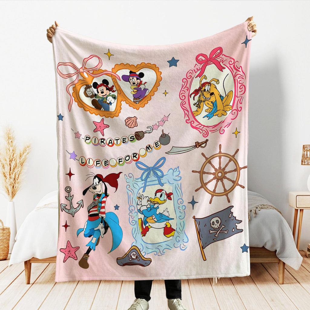 Coquette Bow Disney Pirate Cruise Blanket, Disney Cruise Family Blanket, Mickey Minnie Pirate Throw, Yo Ho Ho Pirate's Life For Me Blanket