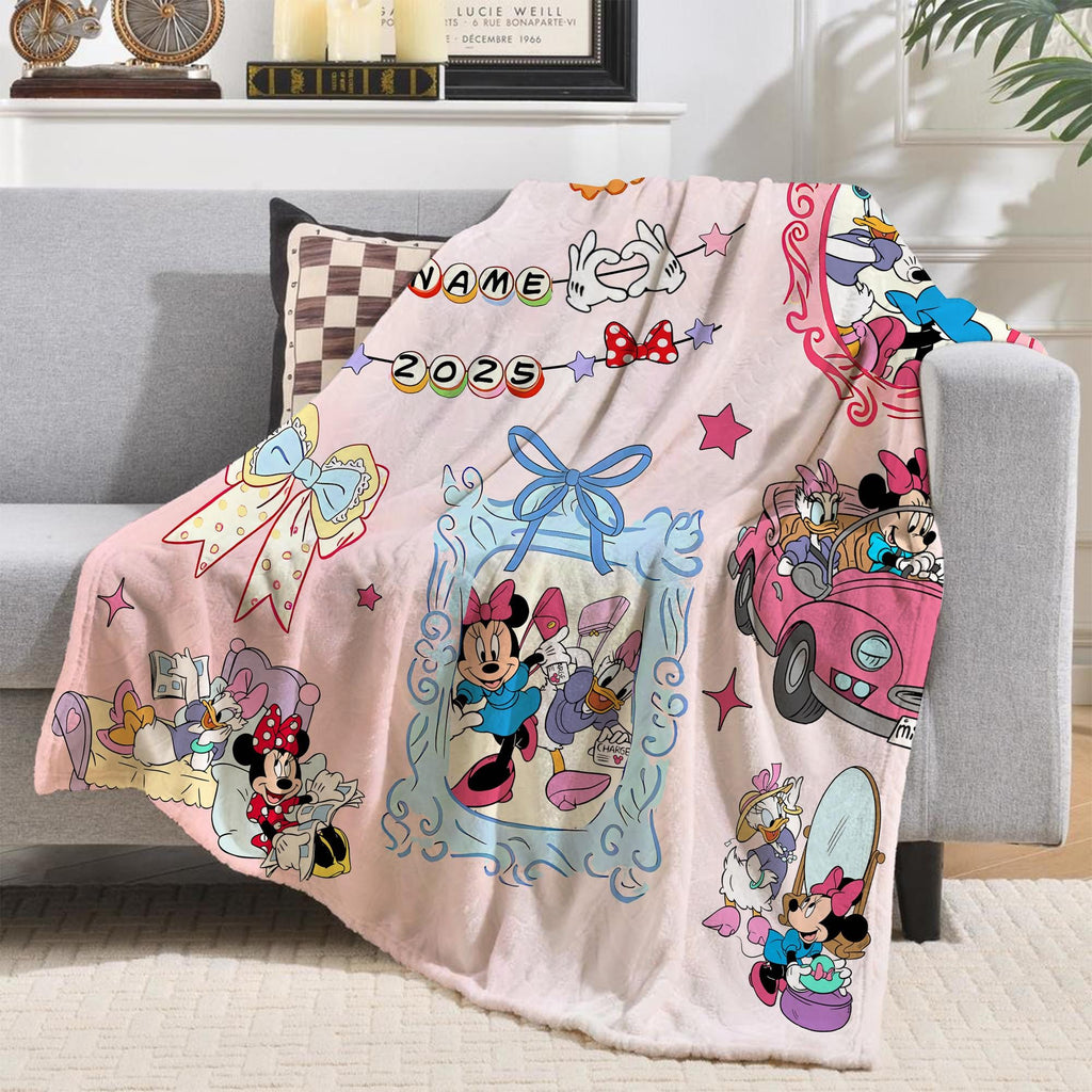 Personalized Minnie And Daisy Coquette Bow Blanket, WDW Disneyland Girls Throw, Daisy Duck And Minnie Mouse Blanket, Disney Besties gift