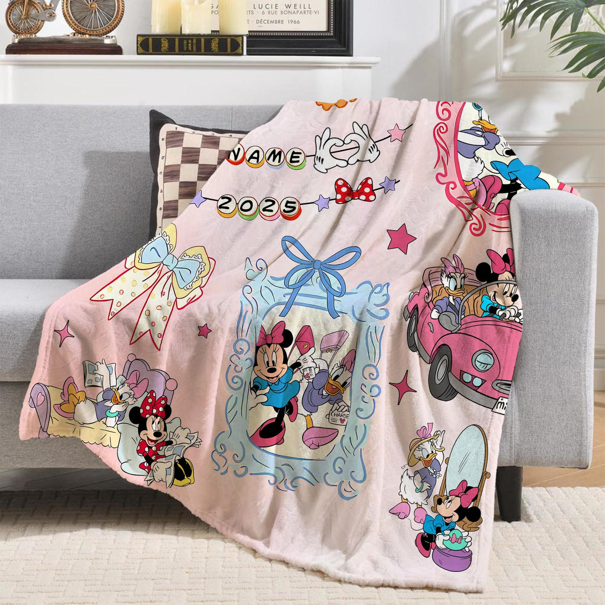 Personalized Minnie And Daisy Coquette Bow Blanket, WDW Disneyland Girls Throw, Daisy Duck And Minnie Mouse Blanket, Disney Besties gift