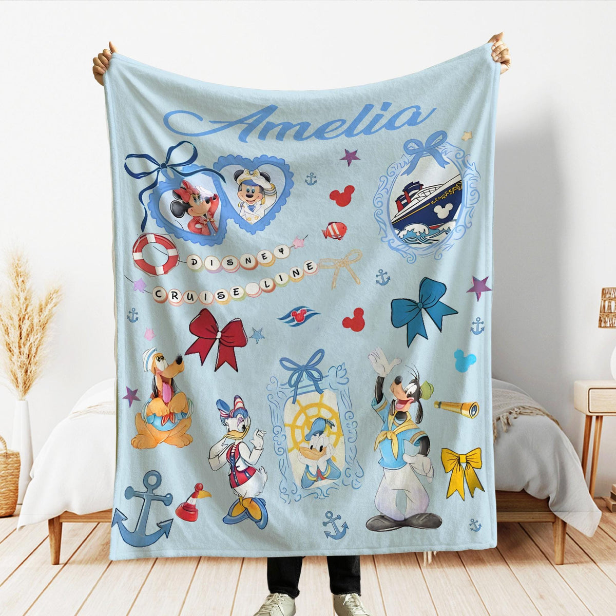 Custom Coquette Bow Disney Cruise Blanket, Disney Cruise Family Blanket, Mickey Minnie Pirate Throw, Yo Ho Ho Pirate's Life For Me Blanket