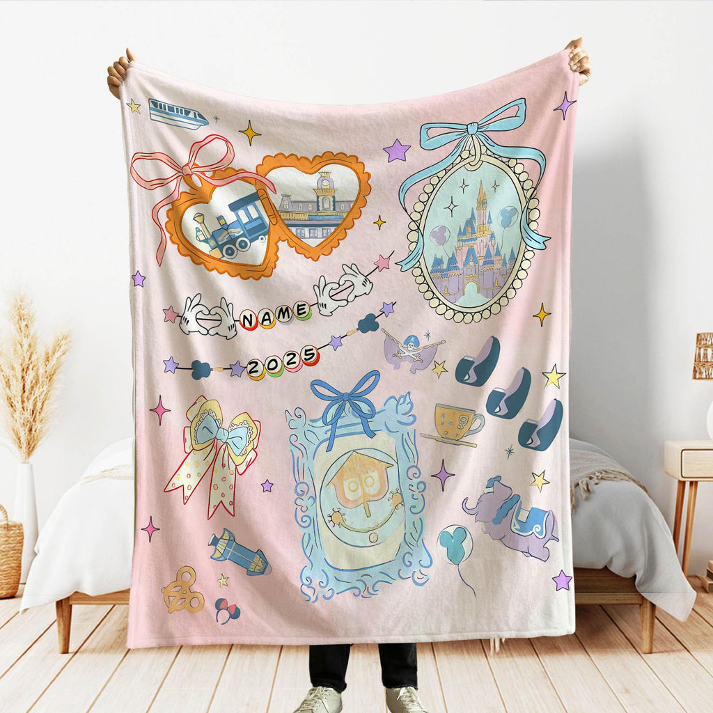 Custom Coquette Bow Disney Castle Magic Kingdom Blanket, Walt Disney World Blanket, Magic Kingdom Family Vacation throw, Disney Girl Trip