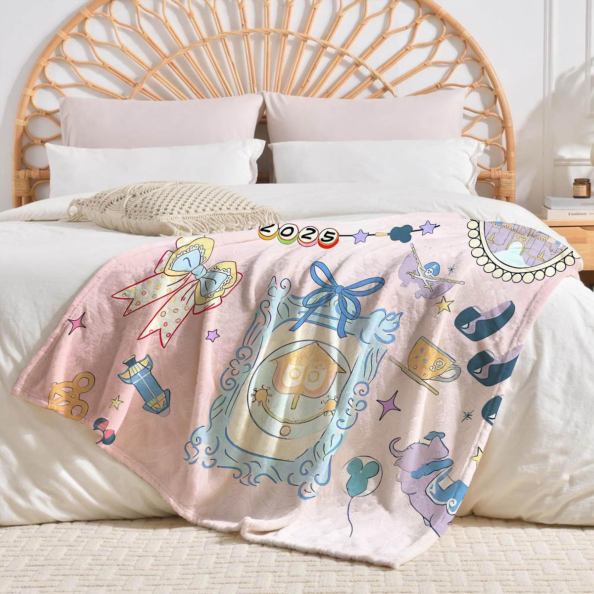 Custom Coquette Bow Disney Castle Magic Kingdom Blanket, Walt Disney World Blanket, Magic Kingdom Family Vacation throw, Disney Girl Trip