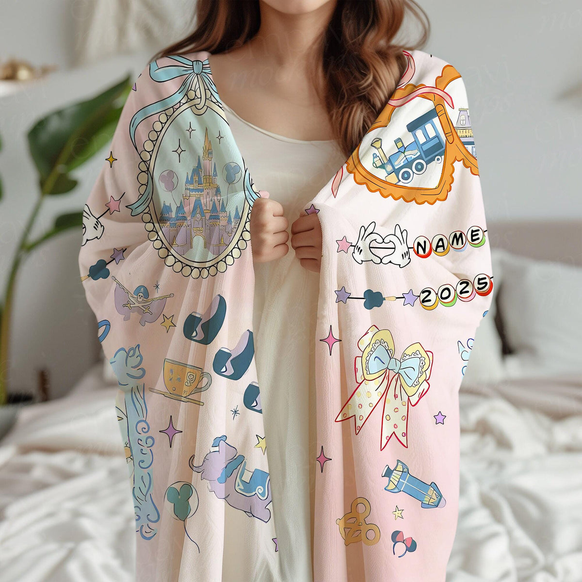 Custom Coquette Bow Disney Castle Magic Kingdom Blanket, Walt Disney World Blanket, Magic Kingdom Family Vacation throw, Disney Girl Trip