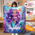 Custom Mermaid blanket, Kids Name Blanket, Personalized Blankets With Name, Mermaid Blanket for Her, Birthday Gift for Mermaid Lover