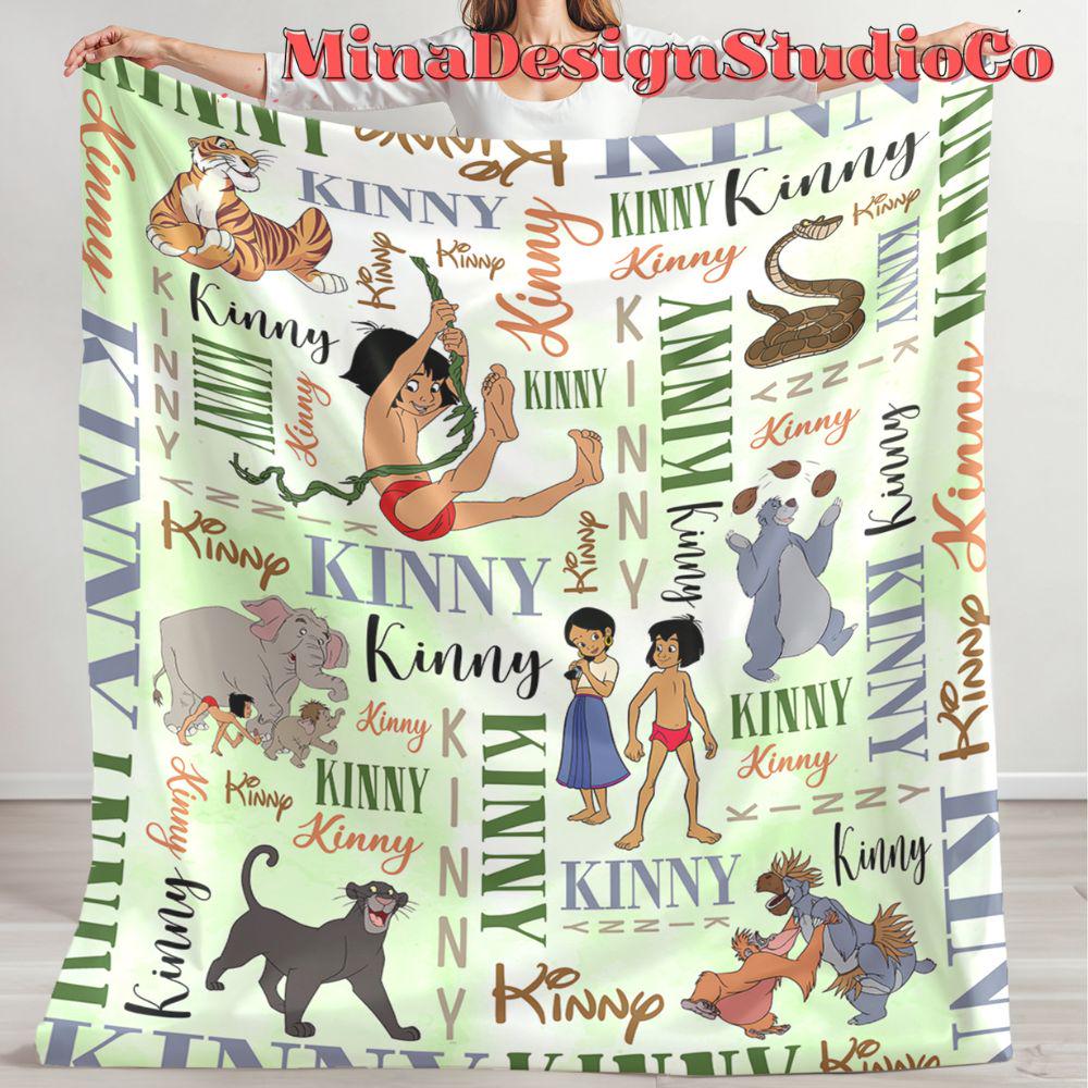 Personalized Watercolor Disney The Jungle Book Blanket, Mowgli Baloo Bagheera Shere Khan Birthday Boy, Animal Kingdom Family Home Decoration