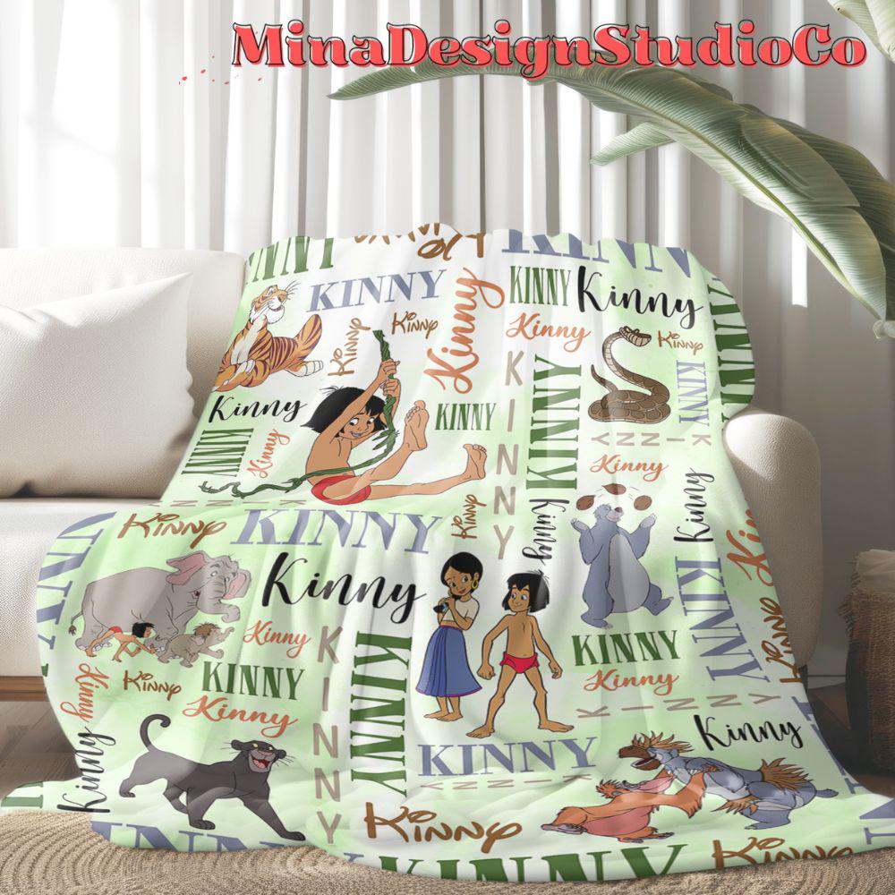 Personalized Watercolor Disney The Jungle Book Blanket, Mowgli Baloo Bagheera Shere Khan Birthday Boy, Animal Kingdom Family Home Decoration