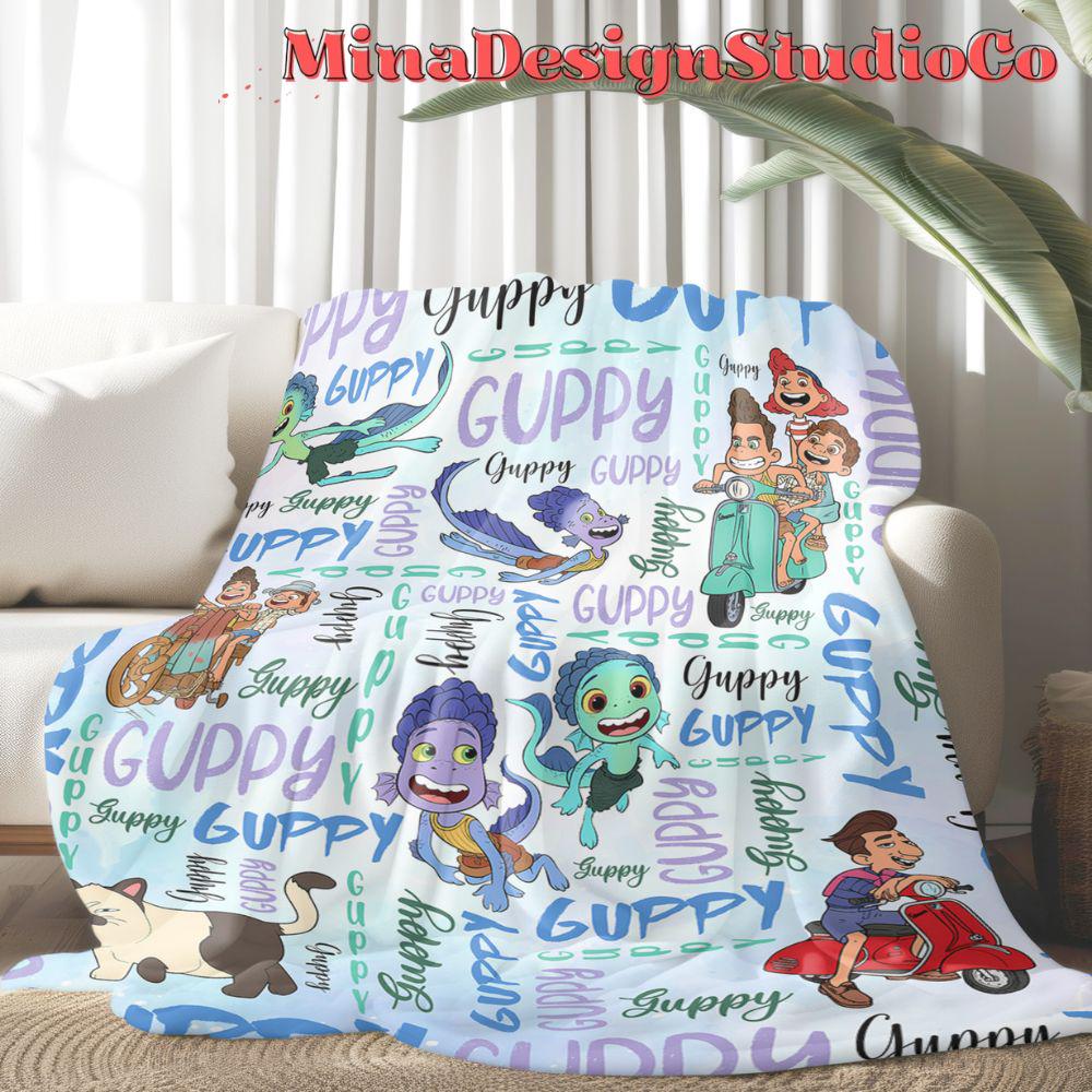 Personalized Watercolor Disney Luca Blanket, Luca Alberto Giulia Family Home Decoration, Luca Birthday Boy Blanket, Luca Movie Kids Blanket