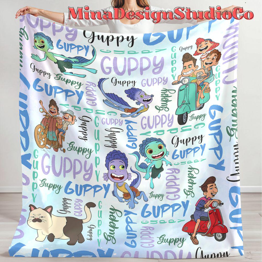 Personalized Watercolor Disney Luca Blanket, Luca Alberto Giulia Family Home Decoration, Luca Birthday Boy Blanket, Luca Movie Kids Blanket