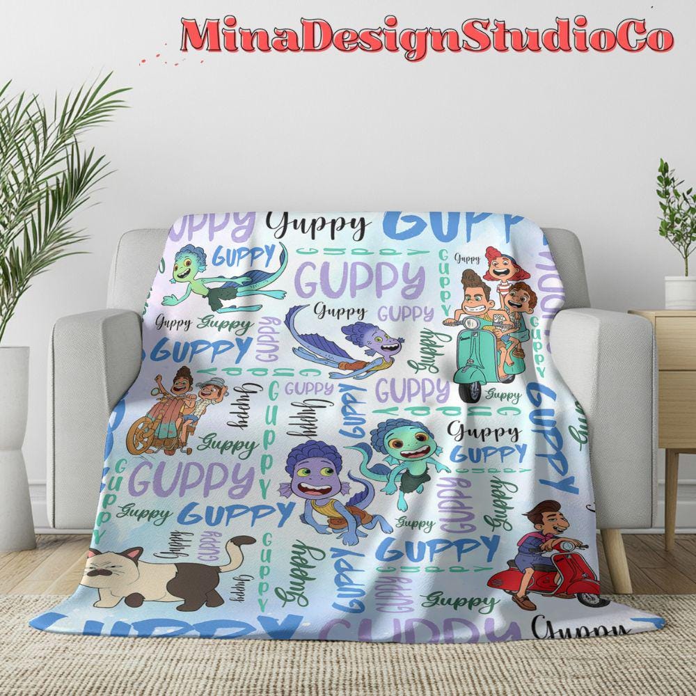 Personalized Watercolor Disney Luca Blanket, Luca Alberto Giulia Family Home Decoration, Luca Birthday Boy Blanket, Luca Movie Kids Blanket