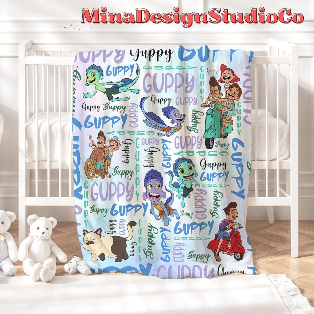 Personalized Watercolor Disney Luca Blanket, Luca Alberto Giulia Family Home Decoration, Luca Birthday Boy Blanket, Luca Movie Kids Blanket