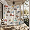 Route 66 Disney Cars Velveteen Plush Blanket - Personalized Lightning McQueen Tow Mater Friends, Custom Name Gift, Cozy Bedding, Kids Room