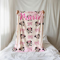 Personalized Minnie Coquette Bow Blanket, Pink Disney Minnie Blankets, Custom Kids Name gift, Magical Mouse blankets, Minnie Mouse Blankets