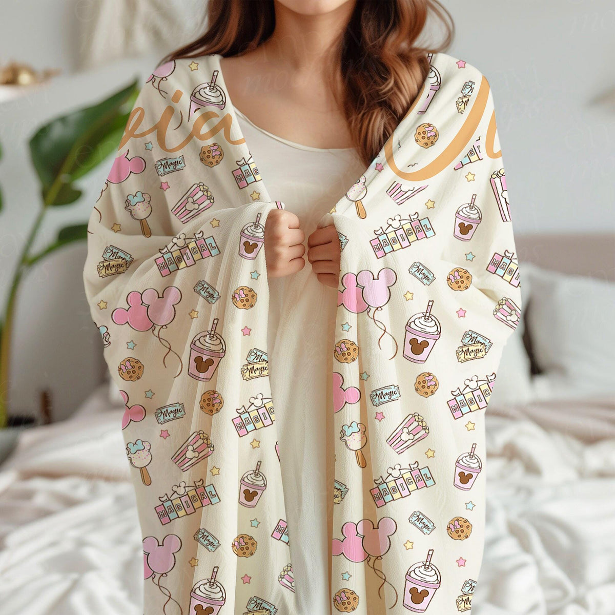Personalized Disney Blanket, Magical Pastel Park Snacks Blanket, Custom Disney Blanket, Mickey Minnie Blankets, Magical Castle Blanket
