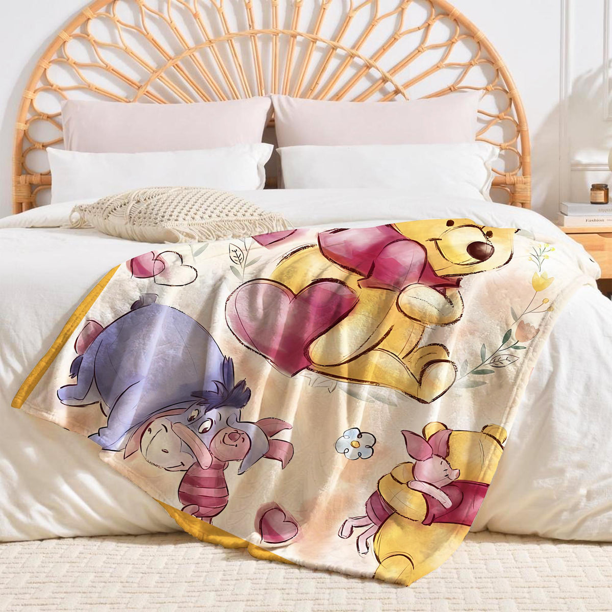 Personalized Watercolor Winnie The Pooh Blanket, Pooh and Friends Blankets, Custom Kids Name gift, Pooh Birthday blankets, Classic Pooh Bear