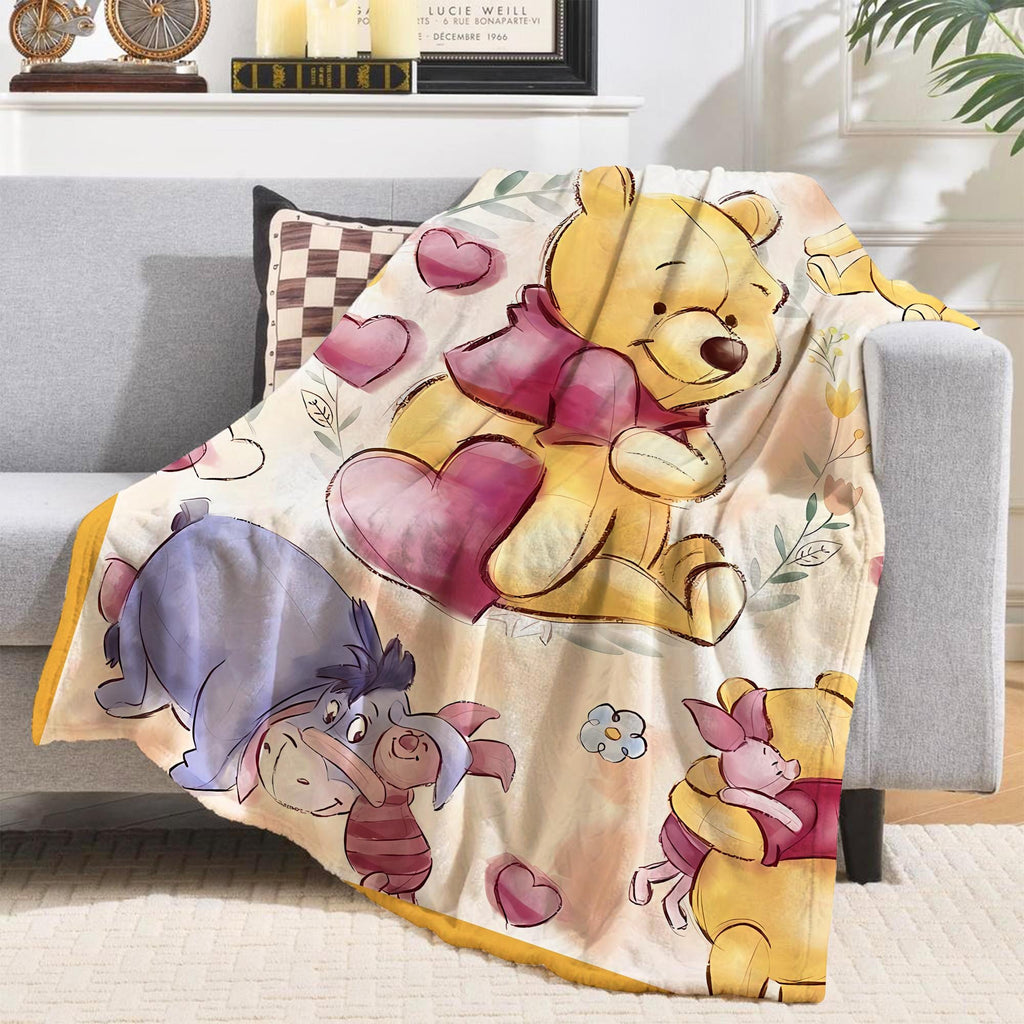 Personalized Watercolor Winnie The Pooh Blanket, Pooh and Friends Blankets, Custom Kids Name gift, Pooh Birthday blankets, Classic Pooh Bear